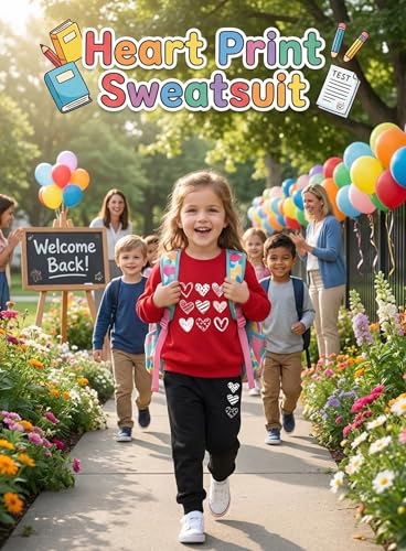 Image of Cute Toddler Girls Sweatsuit - Casual Heart Print Child Clothes Fall Outfit