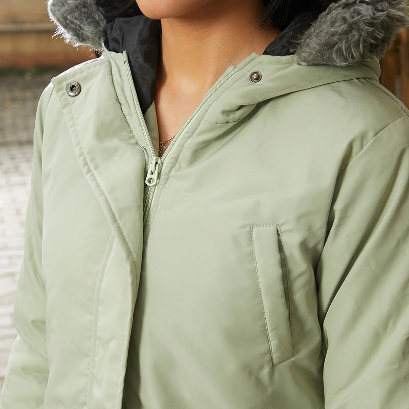 Image of Campus Sutra Women's Fleece-Lined Biker Jacket For Casual Wear | Spread Collar | Long Sleeve | Zipper Closure | Jacket Crafted With Comfort Fit For Everyday Wear