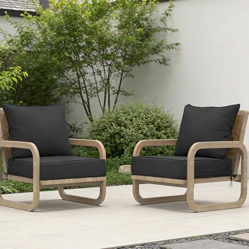 Image of 24x24 Outdoor Chair Cushions Set of 4, Waterproof Deep Seat Cushions for Patio Furniture with Removable Cover, Fade Resistant 4'' Outdoor Seat Cushion w /Ties&Handle for Sofa Loveseat,Black