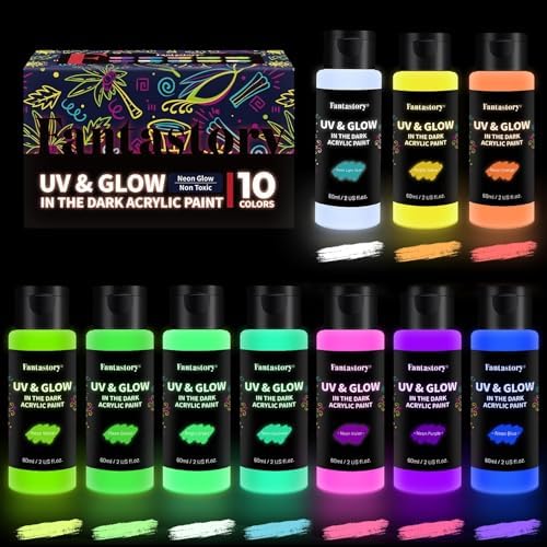 Fantastory Glow in The Dark Paint, 60ml/2oz Neon Glow Acrylic Paints