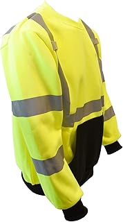 Cordova SS201H4XL Cor-Brite Type R, Class III Lime Crew Neck Sweatshirt, 300 Gram Polyester Fleece, Black Pouch Pocket, Front Panel and Forearms, Reflective Tape, 4X-Large