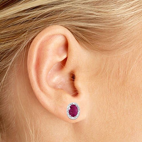 10k White Gold Oval Ruby And Diamond Earrings - Image 4