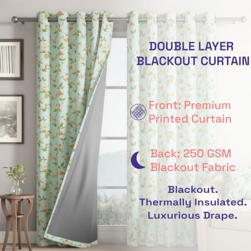 Image of Wakefit Printed Blackout Window Curtains 5 Feet | Set of 2 | Upto 99% Room Darkening | Double Layered Fabric | Thermal Insulated & Noise Reducing Curtains for Living Room & Home Decor | Petal Aqua