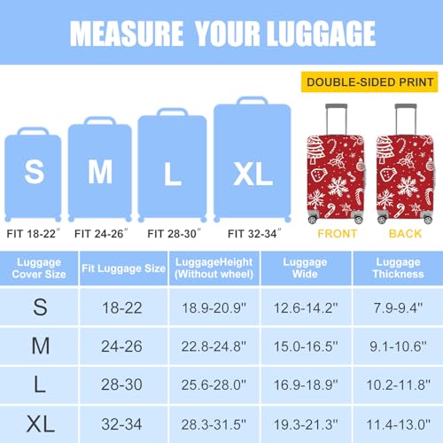 Image of Red Christmas Luggage Cover - Snowflake & Candy Cane Suitcase Protector, Holiday Travel Luggage Sleeve, Stretchable & Waterproof,M