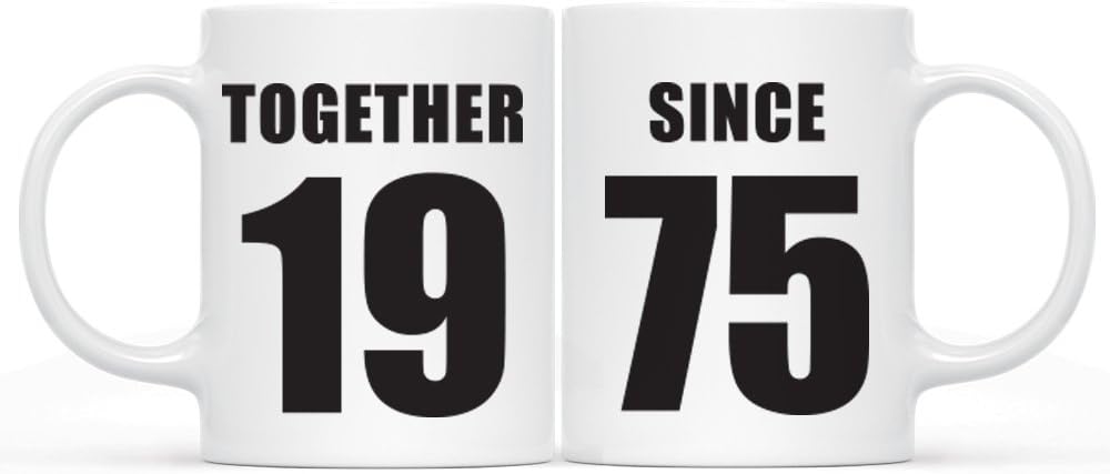 Andaz Press 11oz. Wedding Anniversary Coffee Mug Gift, Together Since 1980, 2-Pack, Unique Christmas Birthday Valentines Mug Couple Gifts for Him Her Boyfriend Girlfriend Wife Husband