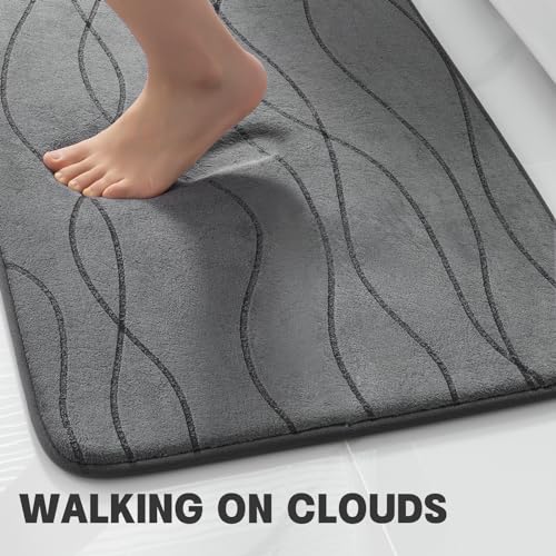 Image of YIHOUSE Bathroom Rugs Set 5 Piece, Memory Foam Bath Mat Dark Grey | Ultra Soft, Absorbent, Non-Slip, Machine Washable, for Bathroom, Sink and Toilet