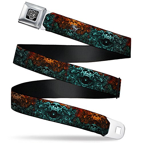 Cinturón de seguridad Buckle-Down TJ-Ornament Skull para evitar cinturones rotos con su cierre metálico
