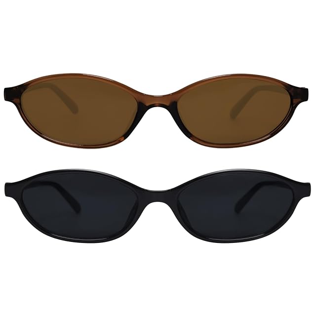 Retro Oval Sunglasses for Women Chic Cat Eye 90s Sunnies Lightweight Narrow Shades Trendy UV protection Sun Glasses