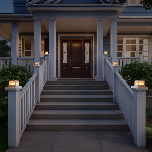 LUTEC 8 Pack Solar Post Cap Lights, IP65 Waterproof Solar Fence Post Lights for 4x4 5x5 6x6 Wooden/Vinyl Posts, Warm White 3000K LED Solar Powered Lighting Decor for Yard, Garden, Patio, Deck, White by LUTEC - Used condition - Image 7