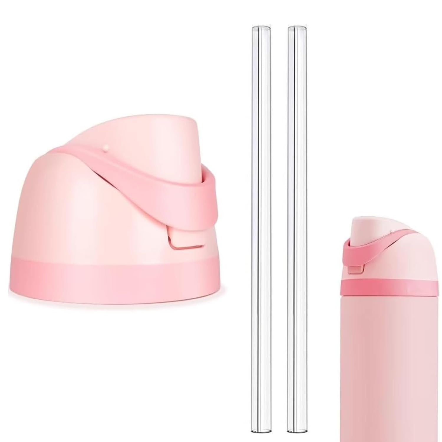 Replacement Lid for Owala Freesip, Compatible with Owala Cup 16oz 24oz 32oz 40oz, One Button Water Bottle Top Lid Replacement Accessory and Straws, Leakproof, BPA-Free (Pink)