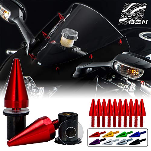 AeroBon 10 Pieces Aluminum Spike Motorcycle Windscreen Bolts/Windshield Screws (Red)