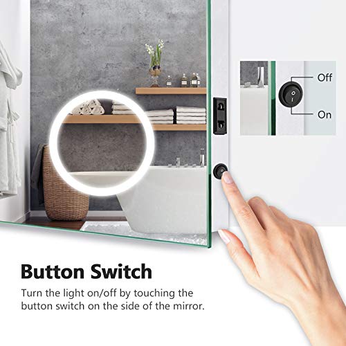 EMKE 500 x 700mm Illuminated LED Bathroom Mirror LED Mirrors Light with Shaver Socket + 3-Fold Magnification + Button Switch + Demister