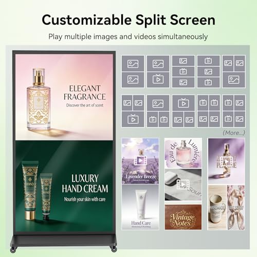 Image of 85-inch Full Screen Digital Signage Display, 4K UHD Floor Standing Kiosk with Heavy-Duty Wheels, Android 11 OS Smart Advertising Poster Media Player for Retail, Business, Restaurant, Hotel