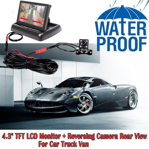Image of 4.3 Inch TFT LCD Car Foldable Monitor Vehicle Rear View Reverse Backup Camera Car LED Camera Kit Video Parking System for Cars,Trucks,Pickups,Suvs, Easy Install
