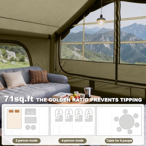 Image of Inflatable Camping Tent,2 /4 /6 /8 Person Glamping Inflatable Tents with Awning, Quick Setup Blow Up Tents with Pump, Waterproof Oxford Inflatable House for Camping, Air Glamping Hot Tents for Adult