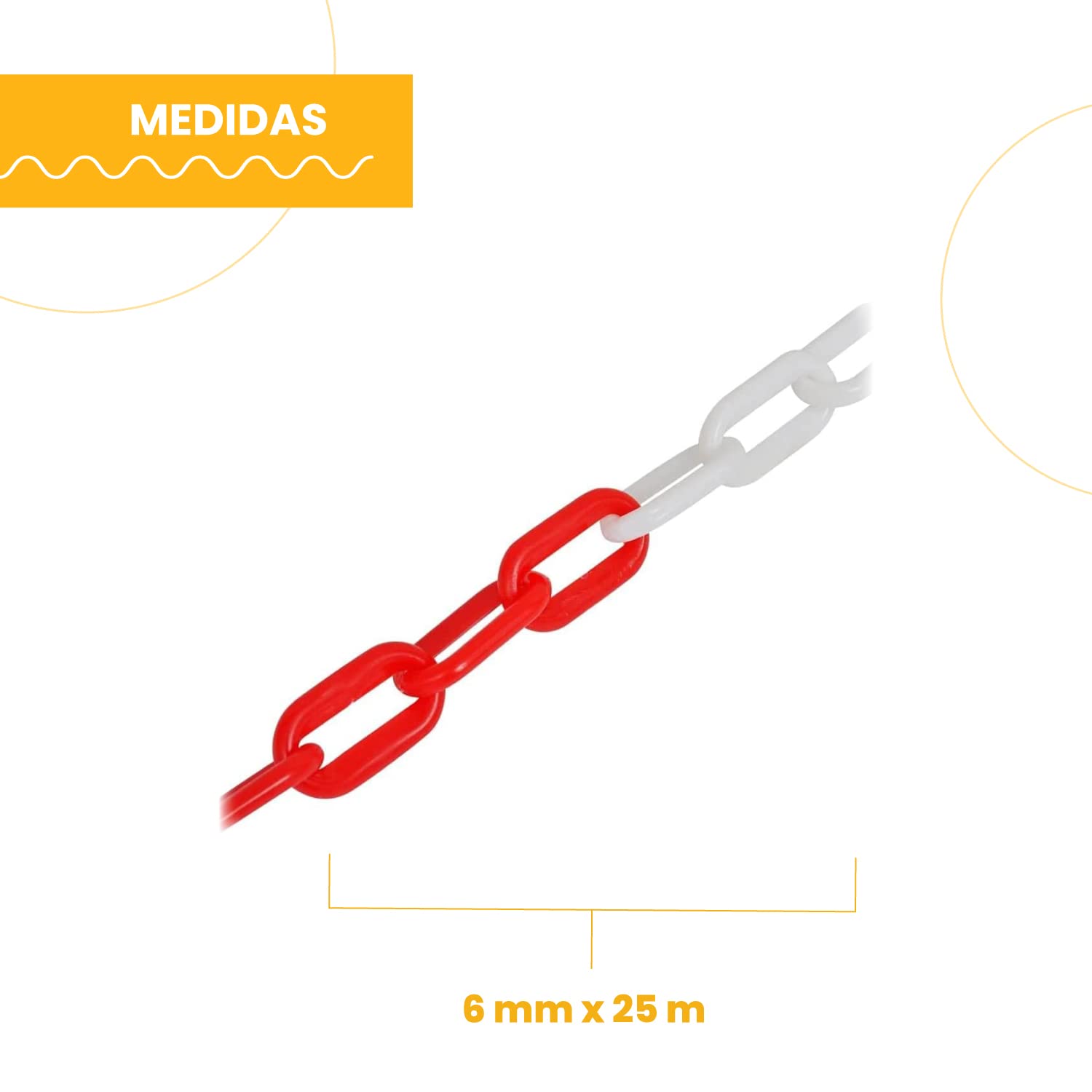 PARKING FACIL | Chaîne En Plastique D'Avertissement Et De Signalisation 6 mm x 25 M | Pour L'Entretien Des Autoroutes, Parkings, Zones Dangereuses | Matériau Résistant | Rouge Et Blanc