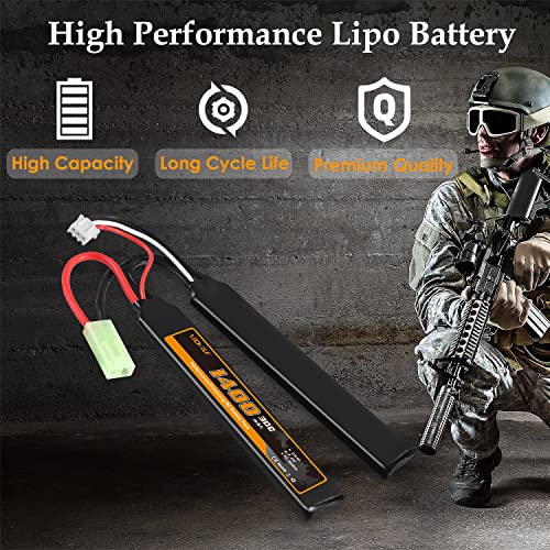 VICMILE 2S Airsoft Battery 7.4V 1400mAh Lipo Battery with Mini Tamiya Plug Rechargeable 30C High Discharge Rate Lipo Battery with Charger Fit for Airsoft Model Guns - Thumbnail 4