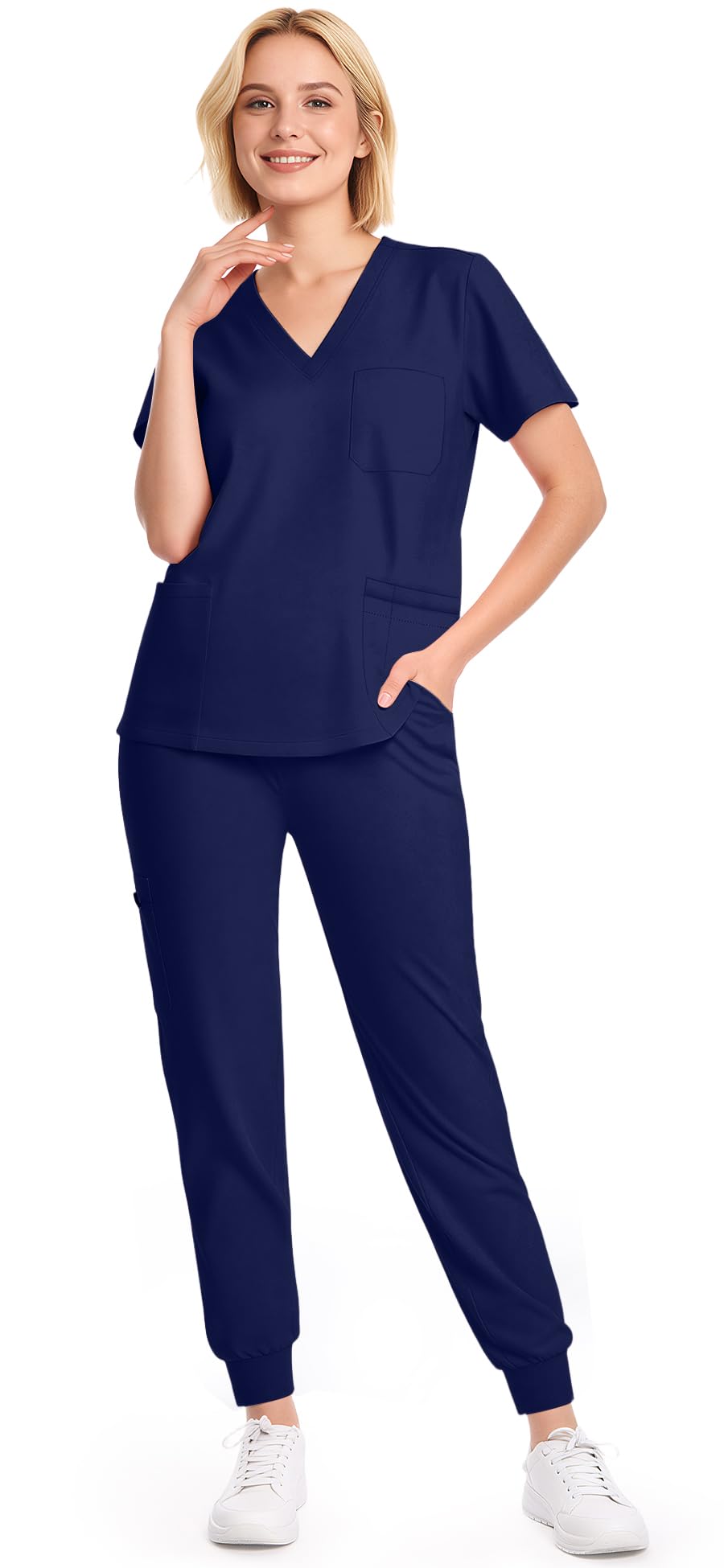 Scrubs for Women Set - 8-Pocket V-Neck Scrub Uniform Stretch Jogger Pants Medical Workwear for Nurses Pet Care