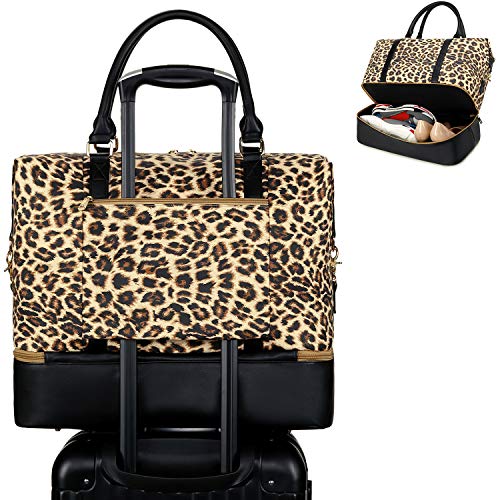 CAMTOP Women Ladies Weekender Travel Bag Canvas Overnight Carry-on Duffel Tote Luggage (289 Leopard-Brown)