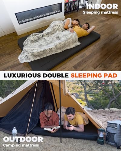 Image of KingCamp Premium Double Self Inflating Sleeping Pad, 7.5 R-Value Air & Foam Camping Mattress 2 Person, 3 inch Thick Double Size Insulated Sleeping Pad with Pump Sack for Car Camp Tent, PVC Free, Black