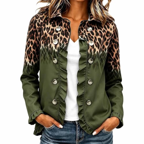 Ruffle Trim Jacket for Women Leopard Print Open Front Vintage Cardigan - image 2