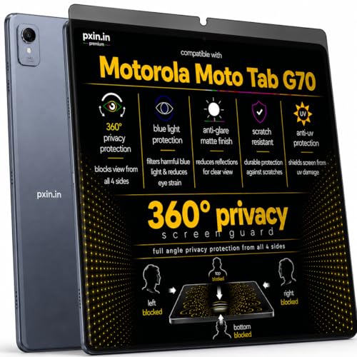 Image of Pxin 360 Pro Privacy Screen guard compatible with Motorola Moto Tab G70 | Anti Glare | Anti UV | Anti Blue | Anti Reflection | Privacy Filter | Unbreakable Build