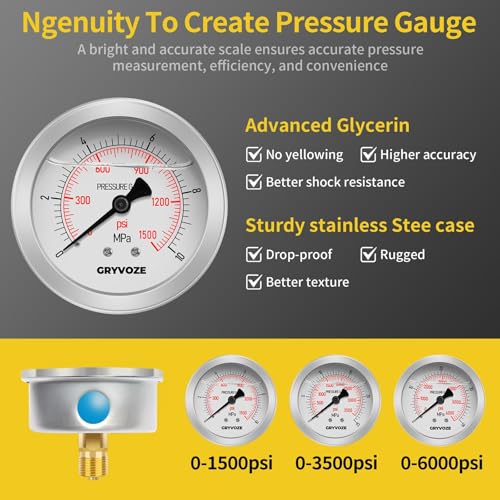 Image of Hydraulic Nitrogen Accumulator Charging Kit, Pressure Test System, Nitrogen Fill Kit, Gas Charge Tools with 3 Gauges (1500, 3500, 6000 PSI), 8 Adapters, 1 Gas Hose, Aluminum Suitcase