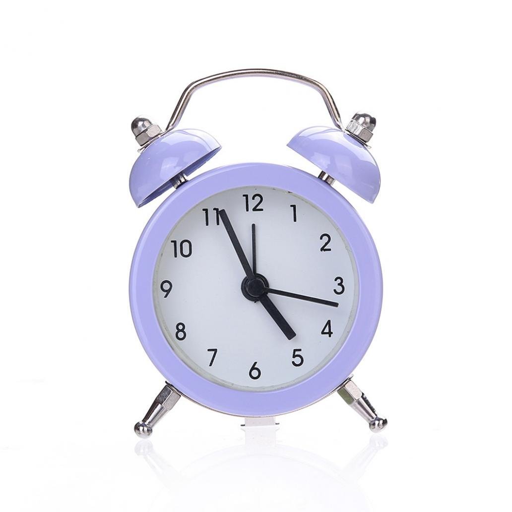 ZHOUBA Mini Retro Twin Bell Quiet Silent Non Ticking Sweep Second Hand Bedside Alarm Clock (Purple)