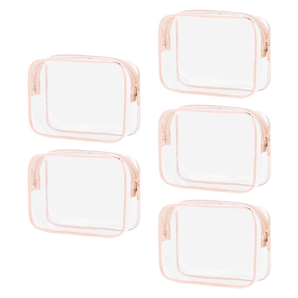 Hugede Pink 5 Pcs Clear Pvc Cosmetic Bags Travel Transparent Toiletry Bag Large Capacity Makeup Pouches Portable Beauty Product Bags Skin Care Storage Pouch