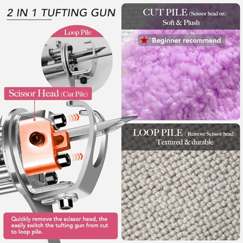 Image of Rug Tufting Gun with Carpet Trimmer Kit 2 in 1 Rug Gun Machine Starter Kit with Rug Shaver Carpet Making Rug Punch Supplies with Cloth (Pink)