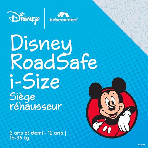 Bebeconfort Disney RoadSafe i-Size Siège Auto, 100–150 cm, Authentic Mickey | Rehausseur Voiture Enfant, 3.5–12 Ans, Pliable et Léger, Installation avec Ceinture de Sécurité, 14 Positions d'Appui-tête