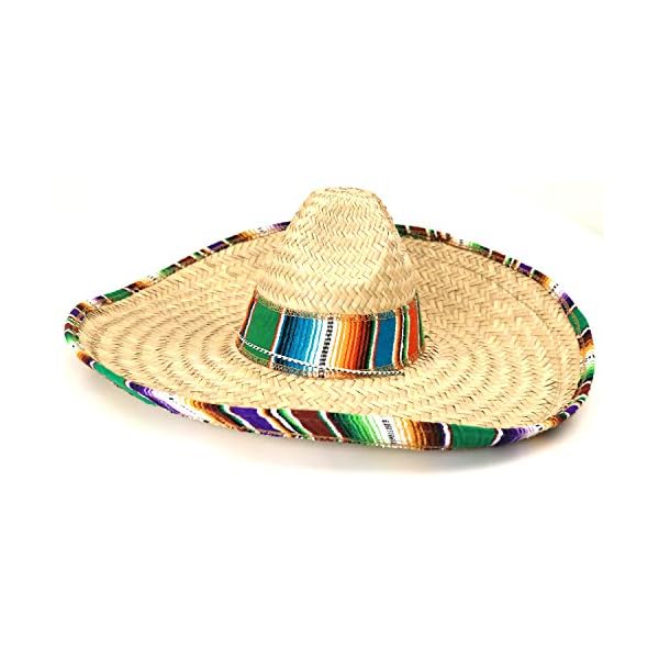 Giftexpress mexican sombrero hat adults with serape trim, 21" wide authentic for cinco de mayo, straw sombrero with band - image 3
