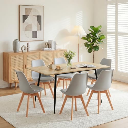 FURNITABLE Table à manger avec 6 chaises - Rectangulaire et extensible - Pour 6 personnes - Pour cuisine, salle à manger, bureau - 160 cm (table en chêne + 6 chaises...
