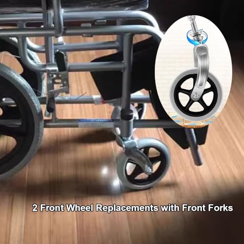 Ruedas de repuesto para silla de ruedas, ruedas sólidas de 6 a 8 pulgadas con horquilla delantera de acero, 2 accesorios de rueda delantera gris/negro