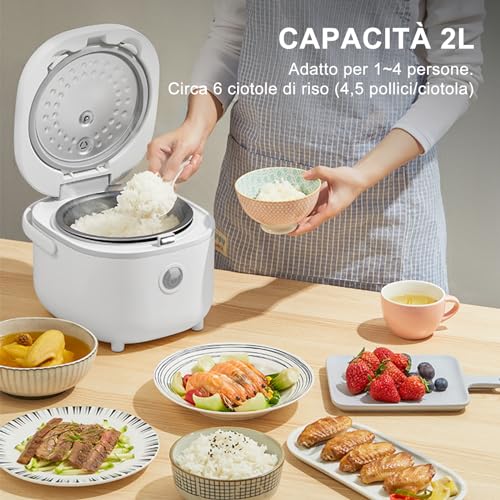 Bear Cuociriso 4 tazze (non cotte) con Vaporiera,Rice Cooker Mini Multifunzionale da 350W, 6 Funzioni di Cottura del Riso per 2-4 Persone,Bianco - immagine 6