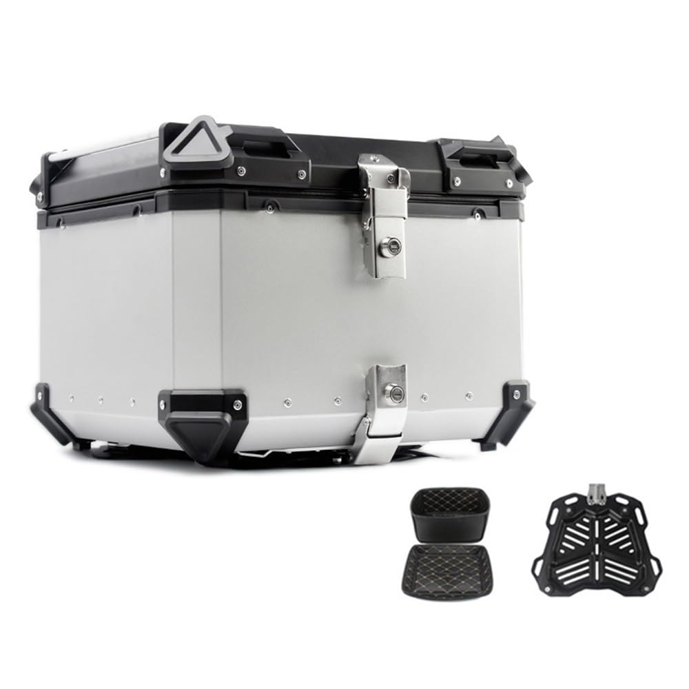 Coffre De Moto Casque Valise Topcase, Aluminium Topcase Top Box pour Casque 36L 45L 55L 65L 80L 100L avec Serrure De Sécurité(Silver,45L)