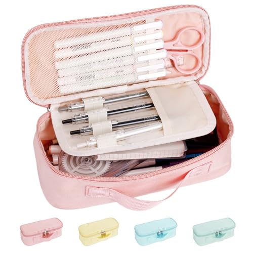 Hsmihair Big Capacity Pencil case pencil Bag Multifunctional Pencil Pouch with Compartmens, pencil box for girls boys Stationery Bag Pencil case Pouch Cosmetic 2100ML (Pink)