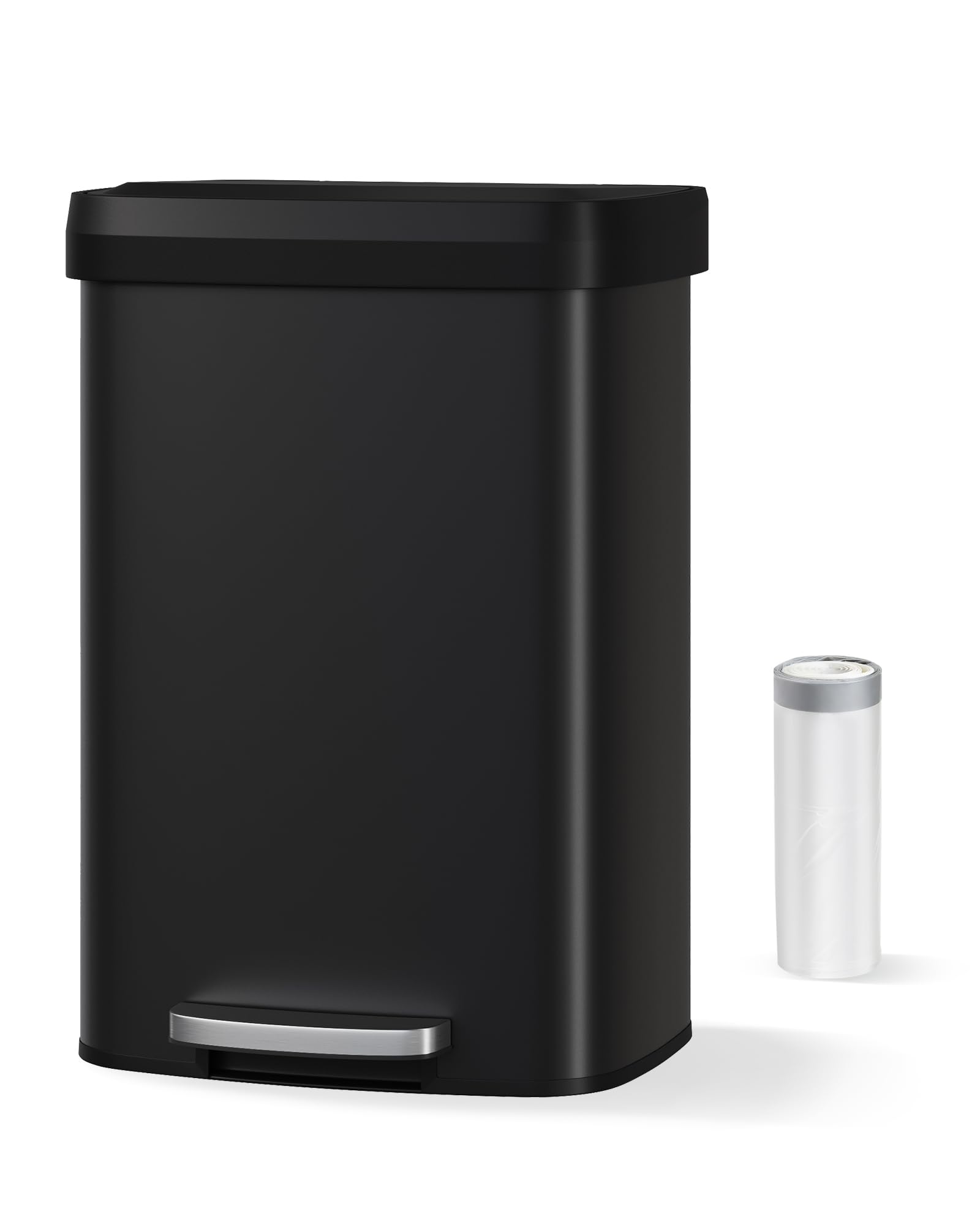 IDEALHOUSE Geräumiger 50L Küchen-Mülleimer aus Edelstahl – Soft-Close-Deckel, Fingerabdruckschutz, geruchsdicht, herausnehmbarer Inneneimer, Rückengriff, Tretfunktion – ideal für Küche & Haushalt