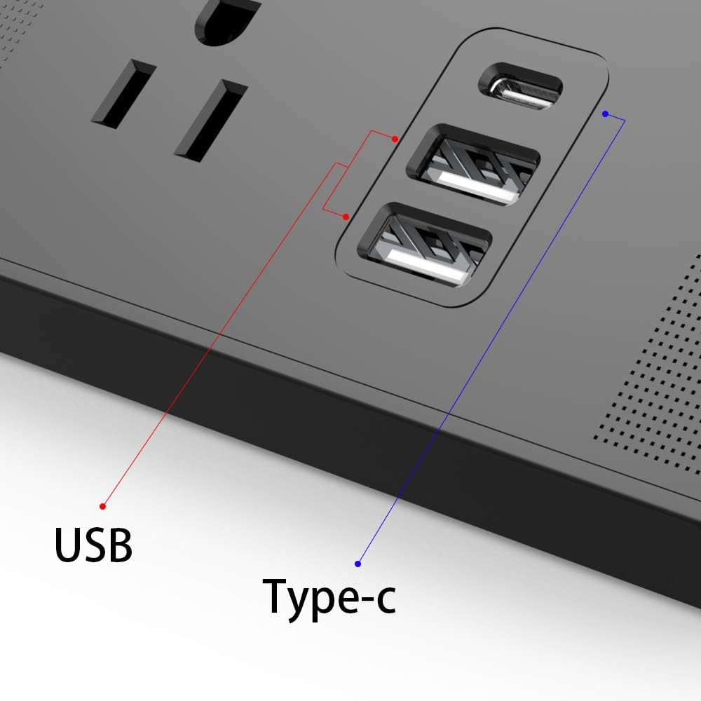 ONSMART Power Strip Flat Plug with 3 Outlets 2 USB Ports& 1 USB-C for iPhone/Android & More, Desktop Charging Station for Home, Travel, Office, Cruise, Overload Protection, 5Ft Extension UL Cord