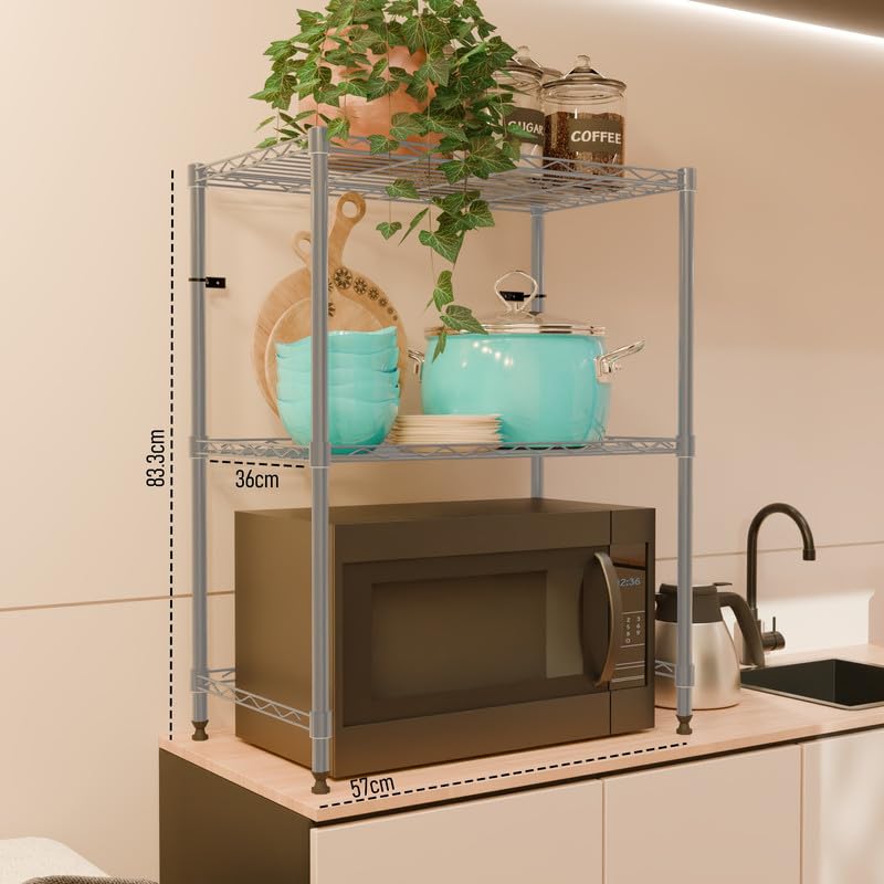 Image of 2-Shelves Microwave Large Heavy Duty Steel Storage Rack | Multipurpose Shelving Unit for Kitchen, Home & Utility