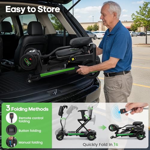 Image of Remote-Control Electric One-Touch Auto-Folding Mobility Scooter for Adults & Seniors, 44 lbs Lightweight Travel Scooter, NFC Smart Unlock, All-Terrain 4 Wheel, 275 lbs Capacity, Airline Approved