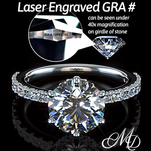 CMD Moissanite Engagement Ring 2.5 or 3ct, 6 Prong Brilliant Round Cut, Hidden Halo & Semi Eternity Pave Setting, 18K White Gold-Filled Vermeil, GRA Certified & Engraved, D Color VVS1, Ready to Gift2