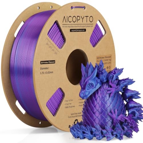 AICOPYTO Dual Color Silk PLA 3D Printer Filament 1.75mm,Dual Color 2-in-1 Purple-Blue Silk Filament 1KG Spool (2.2lbs) D