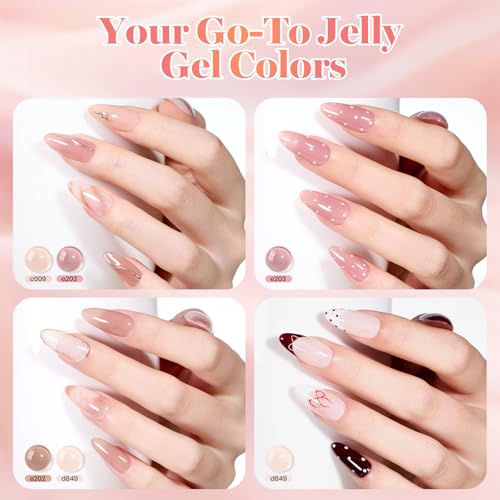 Image of Beetles Nude Gel Nail Polish Set - Earthy Rose 6 Colors 15ML Full Size Nude Pink Brown Neutral Jelly Gel Polish Kit Sheer Translucent Effect Soak Off UV Nail Art Design Manicure Gift for Women