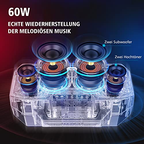 ZEALOT Bluetooth Lautsprecher,Musikbox Tragbarer Bluetooth Box mit Licht,Bass Stereo,60W,IP67 Wasserdicht,14,400 mAh Akku,40H Spielzeit,TF-Karte,AUX,USB(S57) – Bild 3