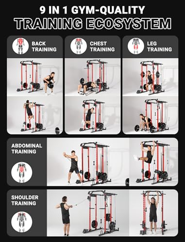 Image of YOLEO Smooth Pulley System Power Cage, Adjustable Cable Crossover Power Rack, Multi-Functional Cable Machine for Home Gym