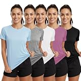 Lukovee Paquete de 5 Camisetas Deportivas para Mujer de Secado Rápido, Playeras Blusas Deportivas Mujer Transpirable,...
