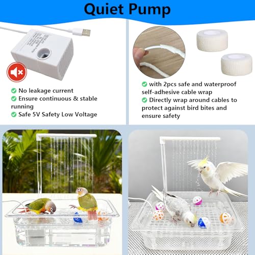 Image of kathson Automatic Parrot Bathtub with Pump,Large Bird Bath Shower with Water Pressure Controller and USB Electric Water Cycle,Parakeet Bath Tub for Cockatiel,Cockatoo,Lovebird,Conure,Budgie