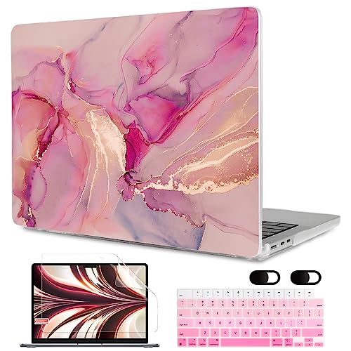 Image of MEEgoodo Case for M5 /M4 /M3 /M2 MacBook Air 13 inch 2026 2025 2024 2022, Fit Model A3449 /A3240 /A3113 /A2681, Case Compatible with MacBook Air 13.6-inch, Gold Splashes Marble