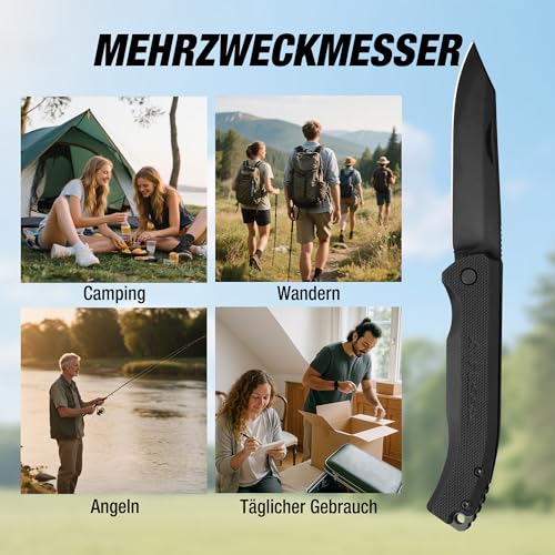 FLISSA Klappmesser, EDC Taschenmesser mit G10 Griff, 14C28N Edelstahlklinge, CNC-geschliffen, Gürtelclip, Ideal für Camping, Outdoor & Alltag